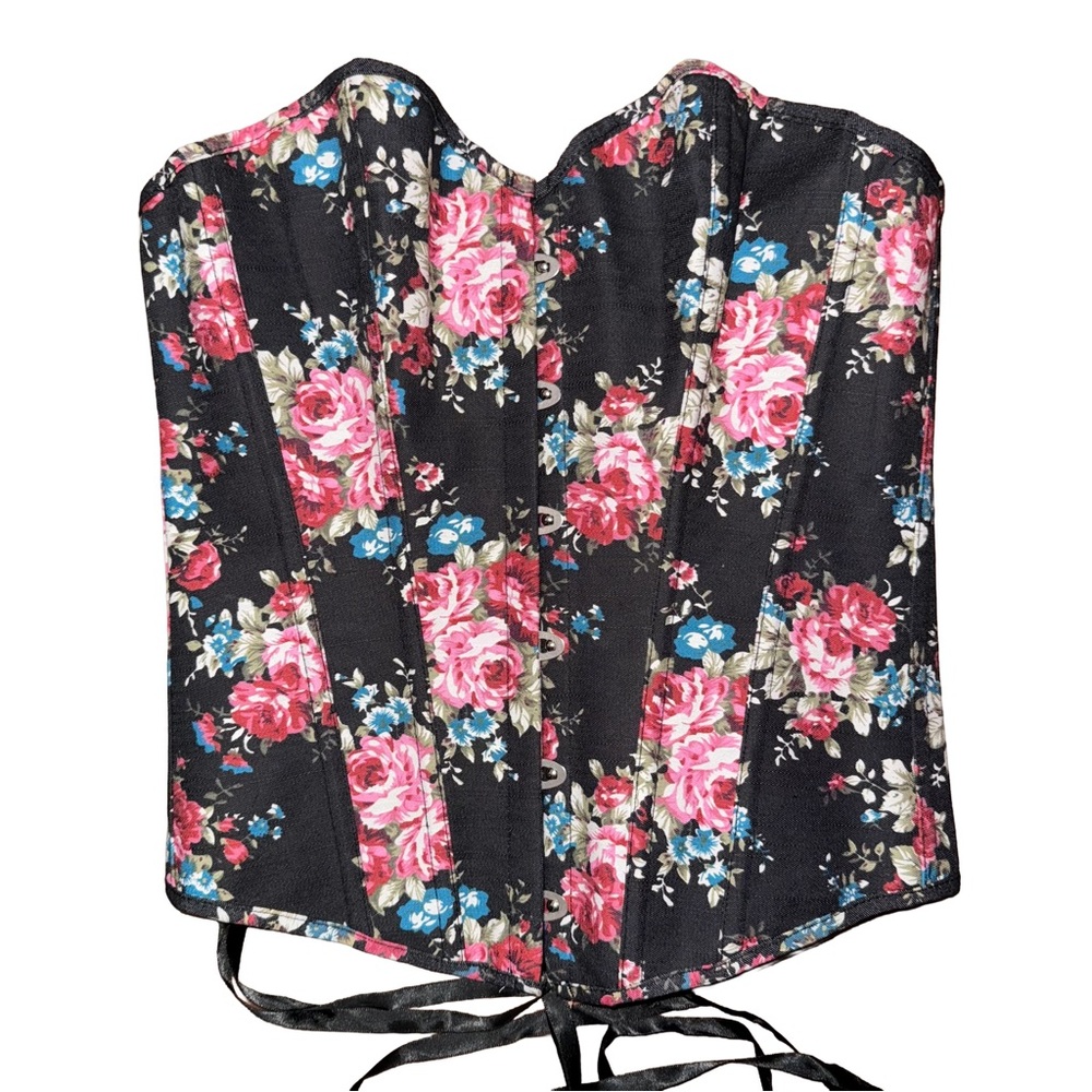 💖Alivila Denim Floral Lace Up Sweetheart‎ Neckline Corset Top Gothic Lolita